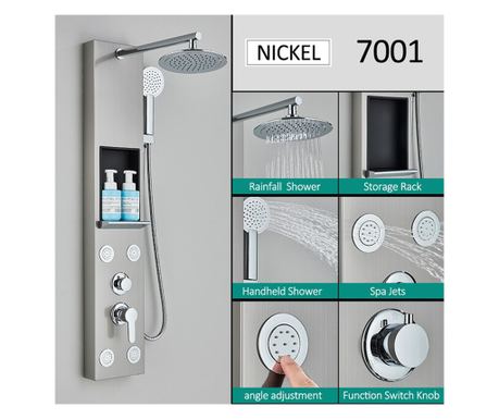 Tuš panel Blackswan Tip M7001 Nikal 111cm s tuš glavom i policom za pohranu