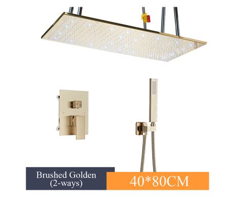 Set slavine za tuš, Blackswan, Tip M200, Mat zlatna, Stropna montaža, 2-smjerna, LED glava tuša (80 cm, 2 načina rada)