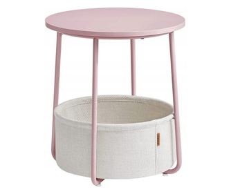 Στρογγυλό τραπέζι με καλάθι αποθήκευσης, MDF, βάση από ατσάλι, ροζ και λευκό, 45x50 εκ., Mercaton