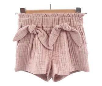 Pantaloni scurti pentru copii, din muselina, cu talie lata, Candy Pink, 5-6 ani