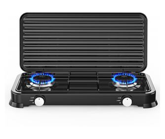 Plita dubla gaz cu capac Rosberg R51454D2 2x 2.2 kWh, 30 mbar, Otel carbon, Negru