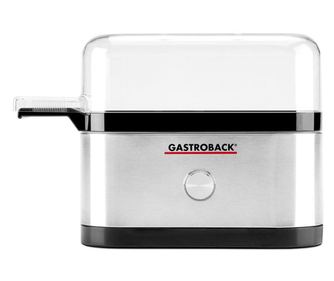 Gastroback Tojásbojler, Mini, kapacitás 3 tojás, be/ki kapcsoló, végcsengő, automata stop, mérőpohár, ezüst/fekete