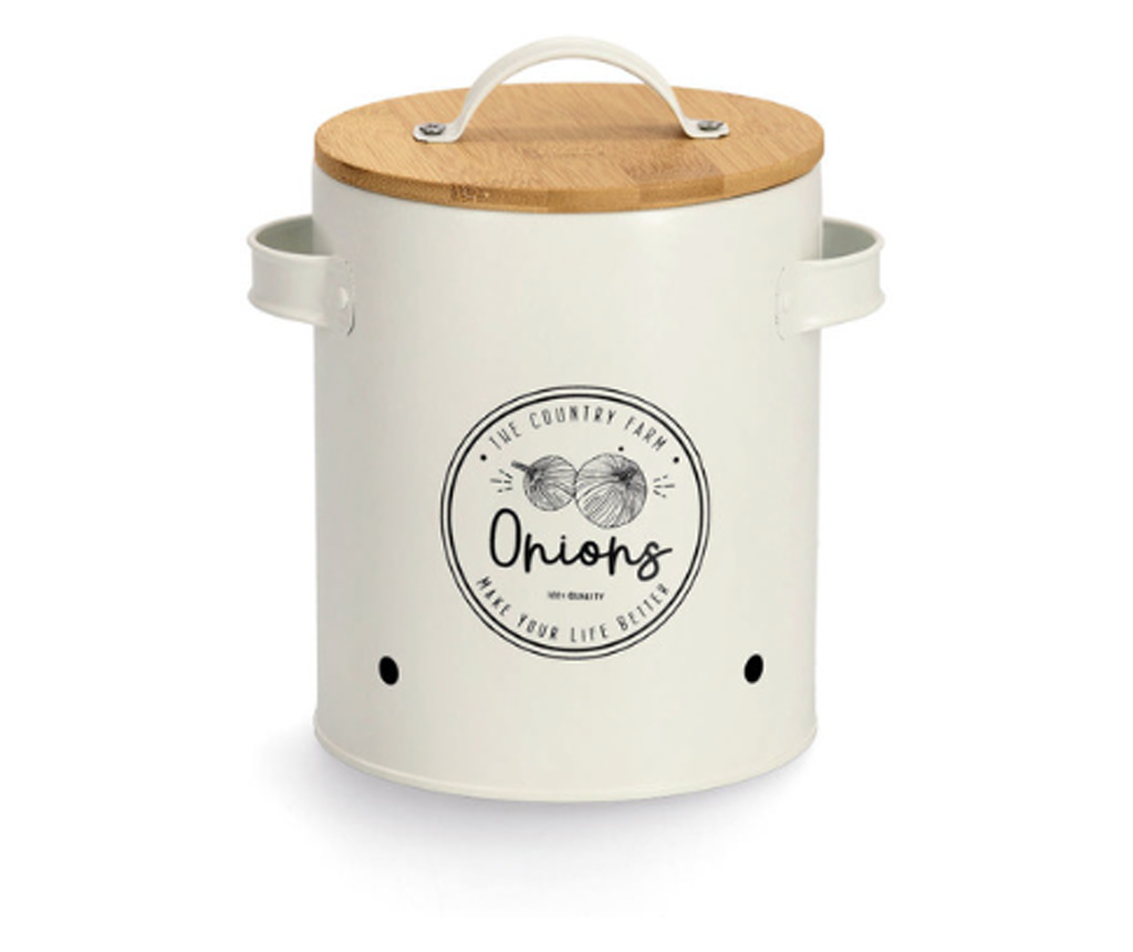 Zeller Onion Storage Container, Metal/Bamboo, 14.5x19 cm, White
