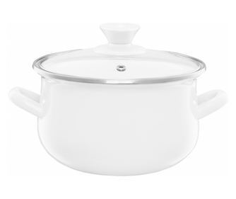 Oala email cu capac 14cm, 1.25L, crem, EMALIA OLKUSZ Pyza