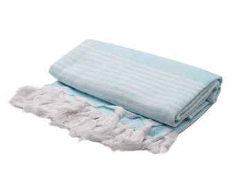 Prosop de plaja/SPA Premium, 90x170 cm, 100% bumbac, greutate 260 g, model dungi, culoare alb cu turcoaz
