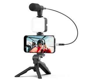 Kit Vlogging Profesional Linomag® pentru filmari video Youtube, TikTok, Telecomanda bluetooth, Trepied pliabil tip pistol, Lampa