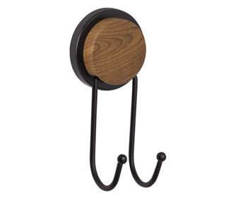 Umeraș prosop cu cârlig dublu Metalife MGS-701W, 7x7x15 cm, Negru/Lemn