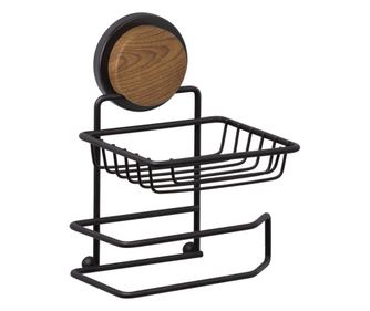 Suport hartie igienica cu doua compartimente Metalife MGS-714W, 28x8x14 cm, Negru/Lemn