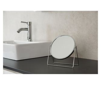 Oglinda machiaj pentru baie din otel inoxidabil, Summer S, stativa, crom, 1:1 sau marire 5X, diametru 16 cm