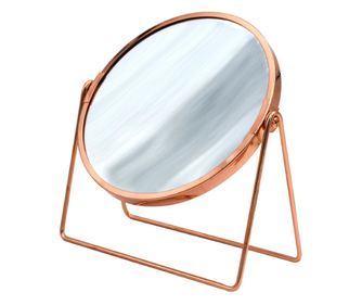 Oglinda machiaj pentru baie din otel inoxidabil, Summer S, stativa, cupru, 1:1 sau marire 5X, diametru 16 cm