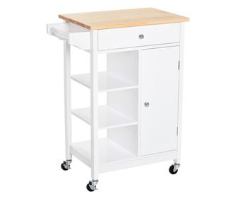 Carucior bucatarie, din lemn, 66x39,5x86,5cm, alb