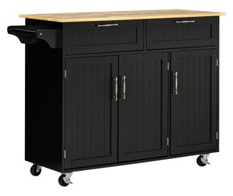 Carucior Insula Moderna pe Roti cu Sertare de Depozitare, Carucior Utilitar Rulant cu Rafturi Reglabile, Dulapuri si Suport pent