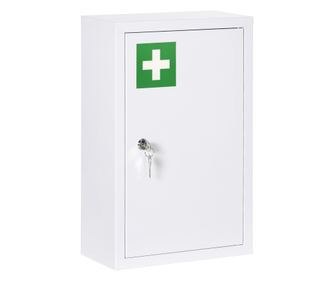 Kleankin Dulap de medicamente cu 3 niveluri din otel inoxidabil cu 2 chei si suport de perete, 30x14x46 cm, alb
