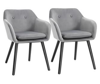 Комплект от 2 трапезни стола с подлакътници, кухненски столове с велурена тапицерия и дървени крака, офис столове