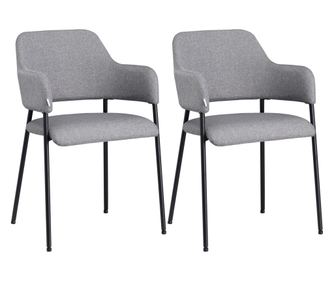 Комплект от 2 модерни трапезни стола, декоративни столове с ленена текстура и подлакътници, кухненски столове