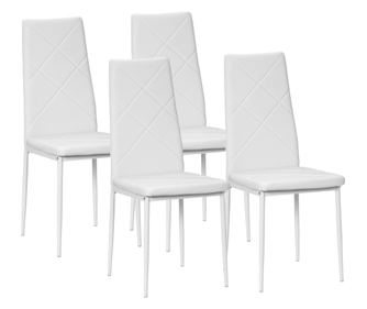 Set de 4 scaune de sufragerie cu spatar inalt, moderne din piele artificiala si otel, 41x50x97cm, alb