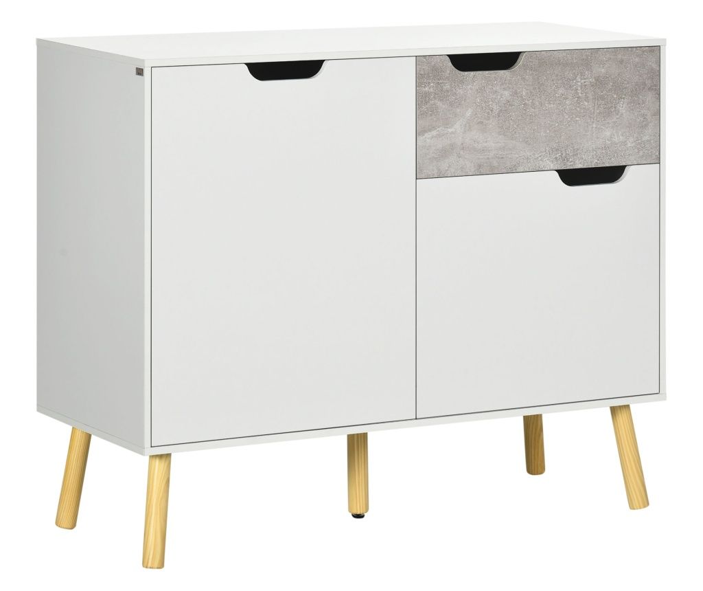 Modern Storage Cabinet, Decorative Cupboard with Drawer and 2 Doors for Bedroom, Living Room, Hallway, Light Grey