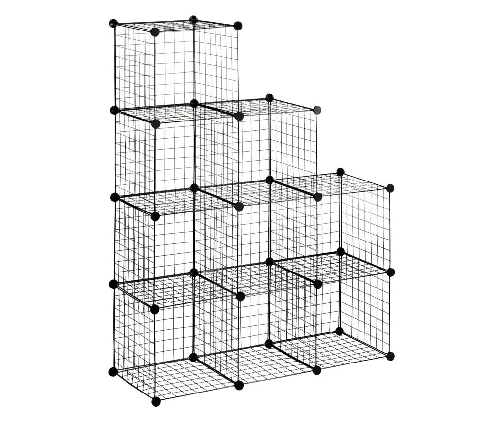 Biblioteca cu economie de spatiu pentru jucarii, haine, carti si bijuterii, 9 cuburi de plasa cu panouri din otel si PP, 35x35x3