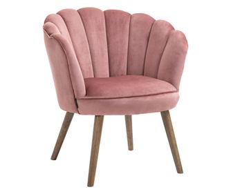 Fotoliu captusit cu spatar tip scoica si picioare din lemn, 66x72x79cm, Roz