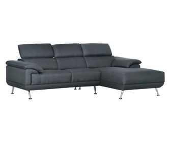Ъглов диван за всекидневна, L-образен диван от плат с регулируема облегалка за глава, 3-местен диван, тъмно сив