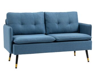 Canapele cu 2 locuri pentru camera de zi din tesatura cu buton cu perne, albastru inchis