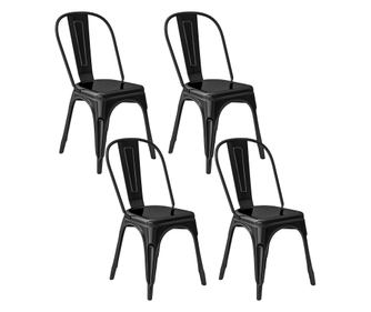 Set de 4 Scaune de Masa Industriale, Scaune de Bucatarie Industriale din Otel Stivuibile cu Spatar si Scaun Scobit pentru Camera