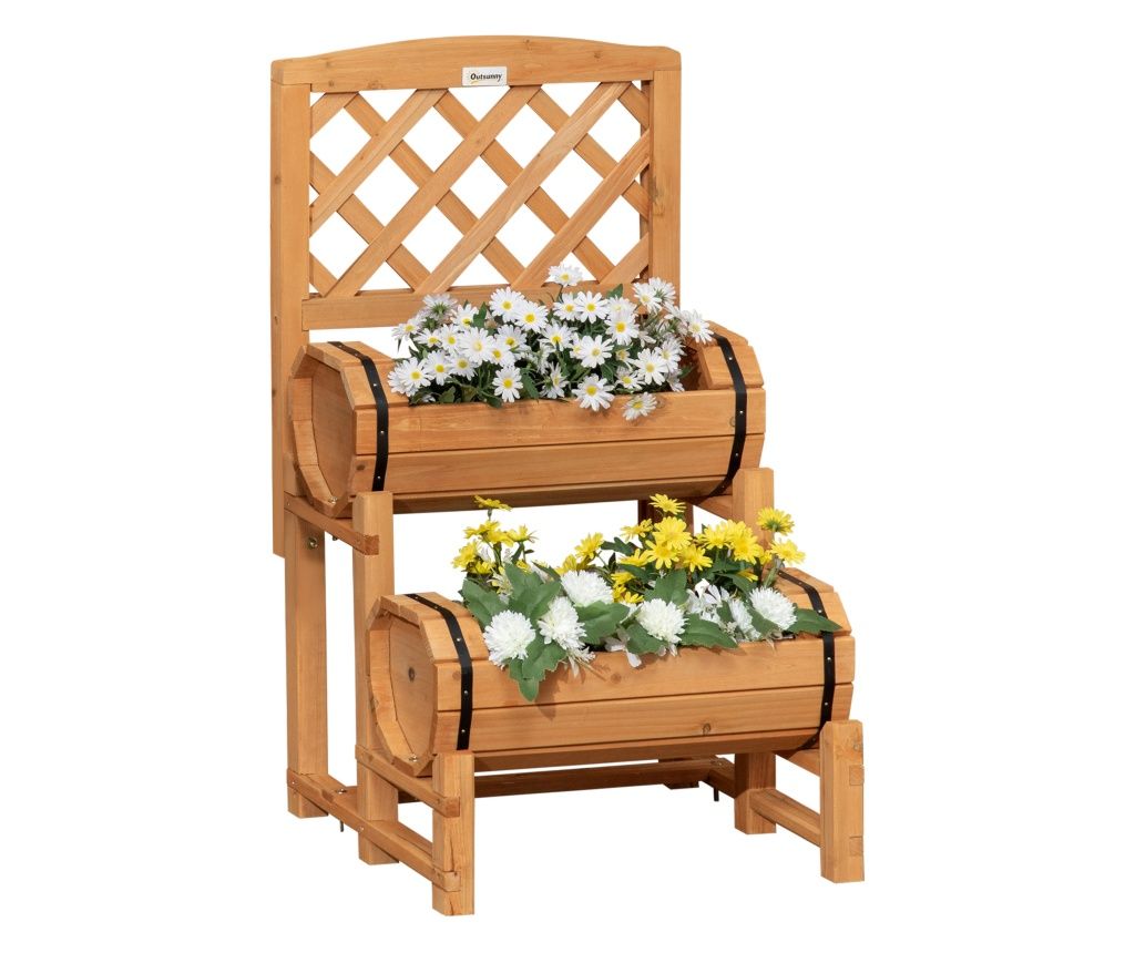 Jardiniera de brad in forma de butoi, de exterior cu design vertical inaltat, 45x45x80cm, galbena