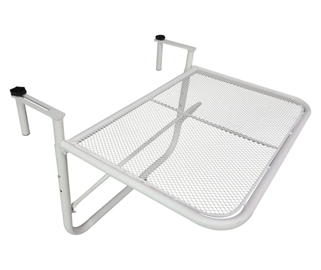 Masă cu 3 Niveluri, Înălțime Reglabilă, pentru Balustradă, Masă Suspendată Metalică, Economisitoare de Spațiu, 60x56x50cm, Albă
