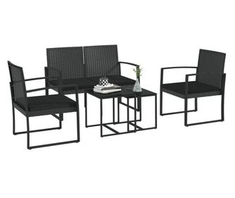 Комплект градински мебели от 5 части с ефект на ратан и възглавници