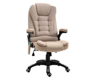 Масажен стол за офис и дом с 6 масажни точки, функция за отопление и регулируема височина, бежов