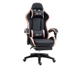 Scaun de gaming din piele ecologica PU si otel pentru dormitor sau camera de zi cu inaltime reglabila si spatar inclinabil, 65x6