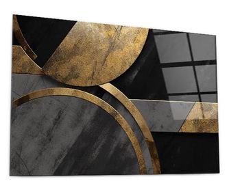 Tablou Sticla, Grey With Gold Painting, 80x120cm