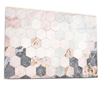 Tablou Sticla, Grey Pink Hexagon, 80x120cm