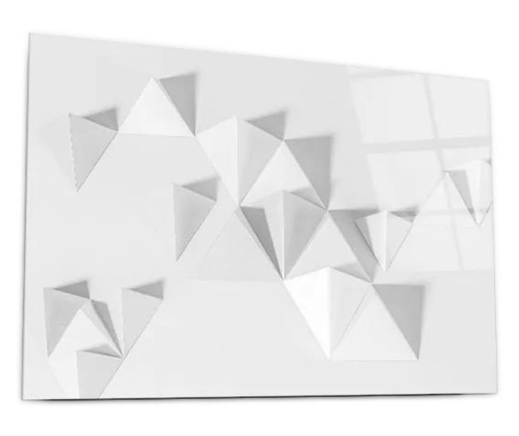 Tablou Sticla, White 3d Triangle, 50x70cm