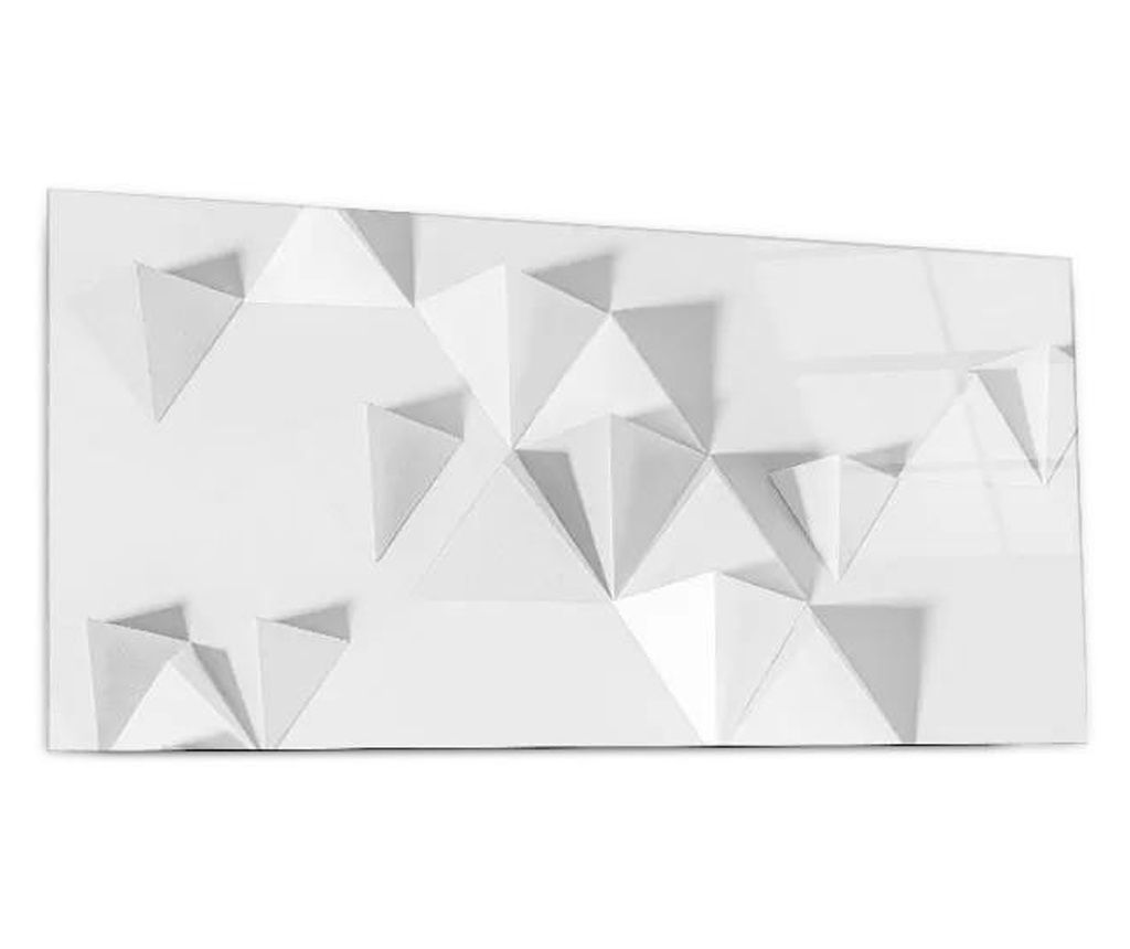 Tablou Sticla, White 3d Triangle, 60x120cm