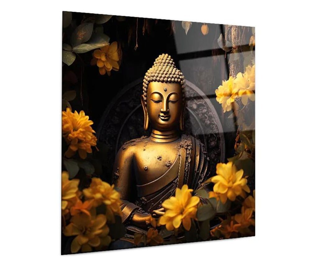 Tablou Sticla, Yellow Gold Buddha, 100x100cm