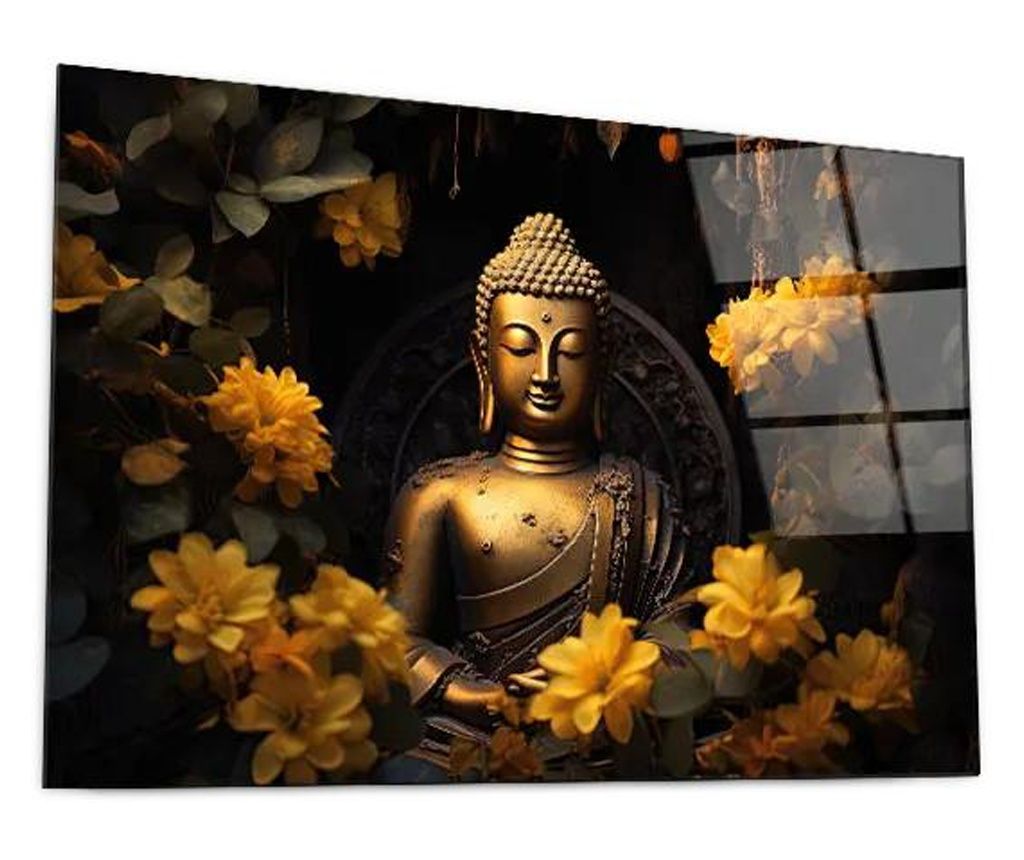 Tablou Sticla, Yellow Gold Buddha, 50x70cm