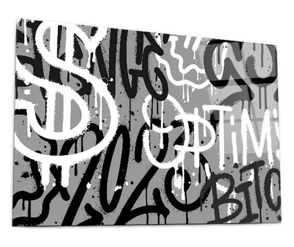Tablou Sticla, Grey White Graffiti, 60x100cm