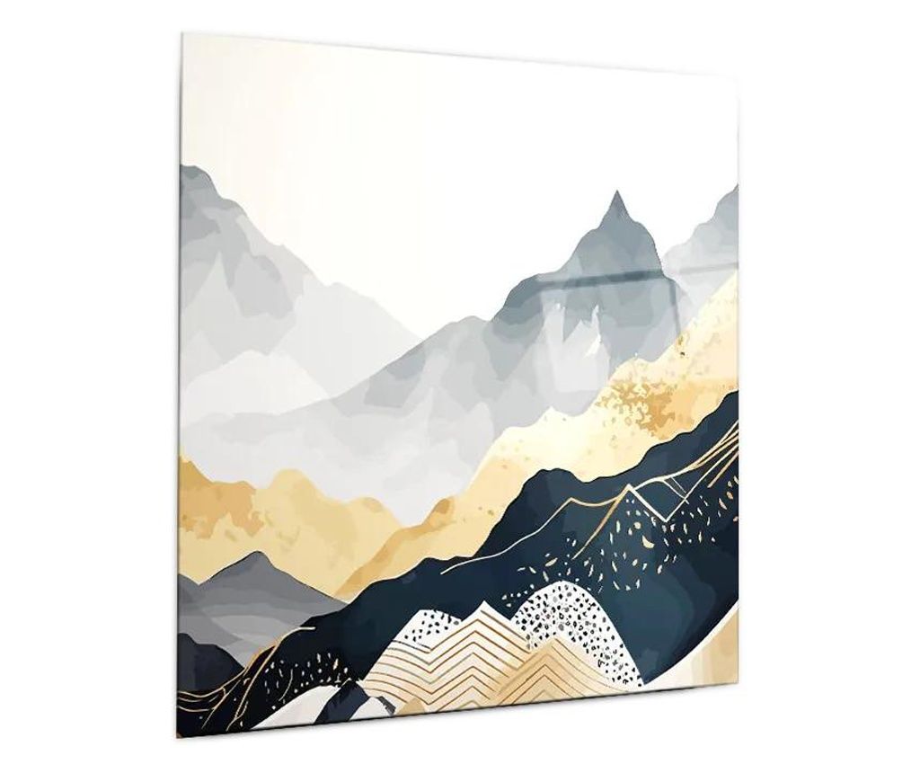 Tablou Sticla, Gold Grey Mountain, 100x100cm