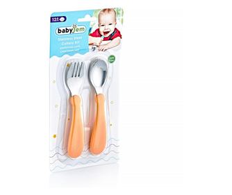 Комплект детски прибори за хранене от неръждаема стомана BabyJem (Цвят: Оранжев)
