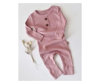 Salopeta cu maneca lunga si pantaloni lungi din bumbac organic si modal - Roz BabyCosy (Marime: 18-24 Luni)