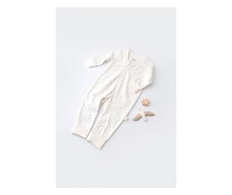 Salopeta cu fermoar cu maneca lunga si pantaloni lungi - 100%bumbac organic - Ecru cu buline, BabyCosy (Marime: 12-18 Luni)