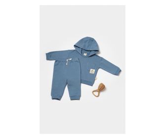 Комплект суитшърт с качулка и панталон, Two thread, 100% органичен памук - Indigo, BabyCosy (Размер: 18-24 месеца)