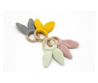 Pamut fogzású játék fából készült gyűrűvel BabyJem Amigurumi (Szín: szürke)