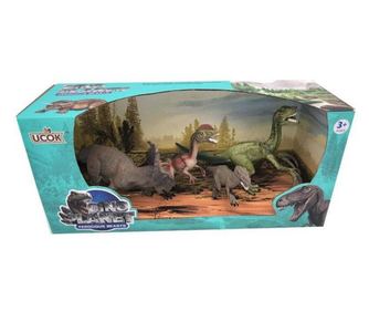 Sada 4 dinosaurů - Triceratops, Dilophosaurus, Velociraptor a mládě Velociraptor