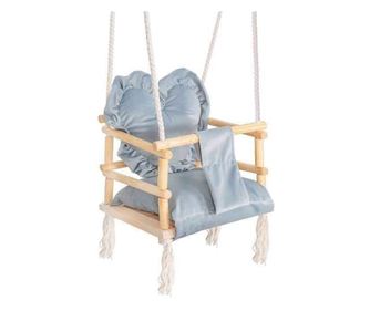 Leagan pentru copii, lemn, perna inima albastru deschis, 33.4x34.5x25 cm, Springos