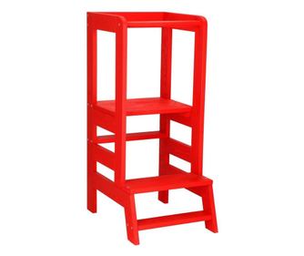 Inaltator multifunctional/ajutor de bucatarie pentru copii, ajustabil, lemn, rosu, 39x52x90 cm, Springos