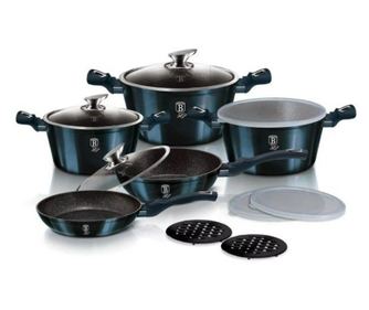 Set loncev, loncev za enolončnice in ponv marmoriranih, 13 kosov, iz kovanega aluminija, Aquamarine Metallic Line, Berlinger Hau