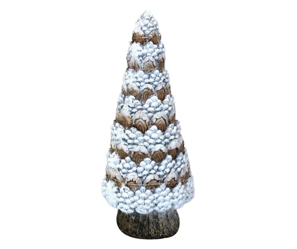 Christmas Decoration, ceramic, tree, white and brown, LED, 3xAA, 19x19x49.5 cm