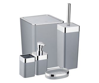 Set kopalniških dodatkov, 5 kosov, dozirnik za milo, držalo za milo in zobno ščetko, WC ščetka, siva